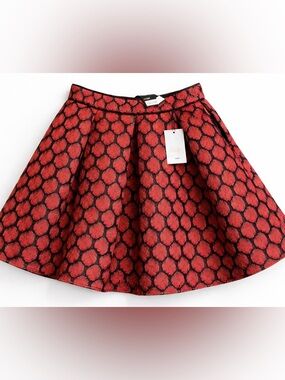 Maje Red and Black Textured Circle Skirt